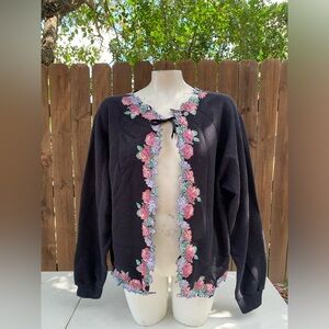 Pink Roses Women's vintage hand embellished cardigan sweatshirt one size.